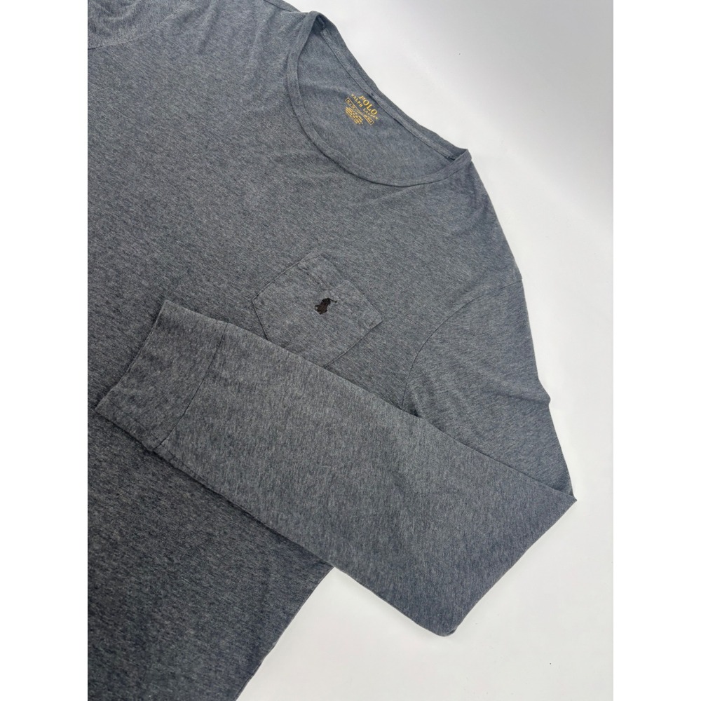 Polo Ralph Lauren Mens XL Grey Long Sleeve Pocket T-Shirt Cotton Pony Logo